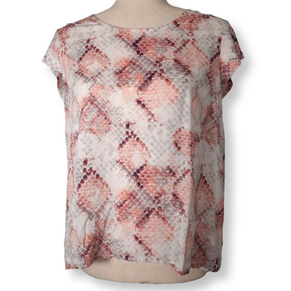 Cynthia Rowley High-Low Top Flutter Sleeve Pink Snakeskin Print Womens SZ Medium